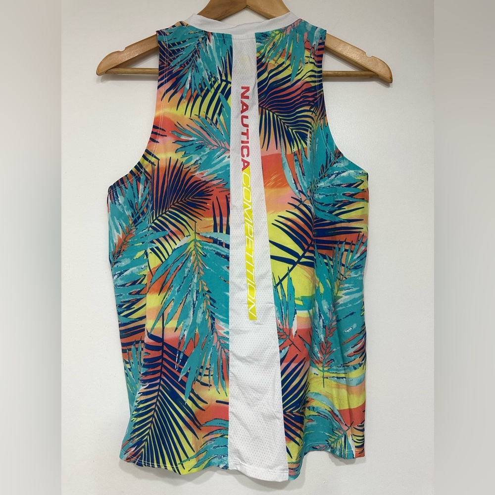 Nautica Competition Sleeveless Athletic Tank Top M Tropical Palm Mesh